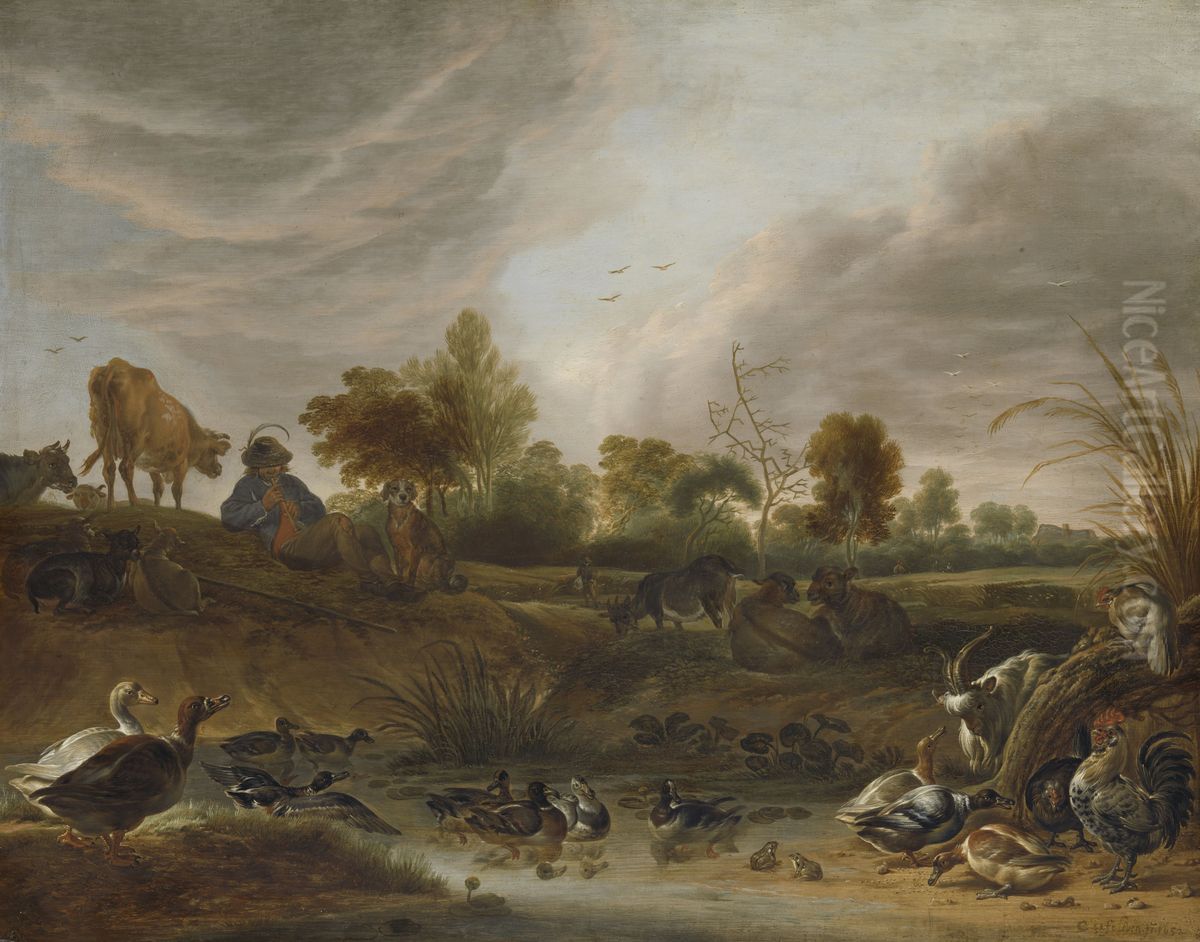 Landschap met dieren Oil Painting by Cornelis Saftleven