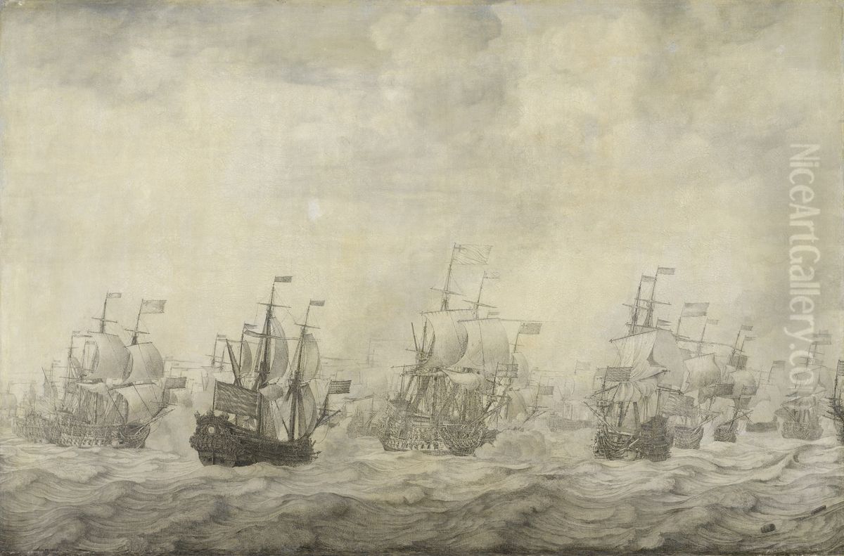 Episode uit de Vierdaagse Zeeslag, 11-14 juni 1666, in de Tweede Engelse Zeeoorlog (1665-67) Oil Painting by Willem van de, the Elder Velde Episode uit de Vierdaagse Zeeslag, 11-14 juni 1666, in de Tweede Engelse Zeeoorlog (1665-67) Oil Painting by Willem van de, the Elder Velde