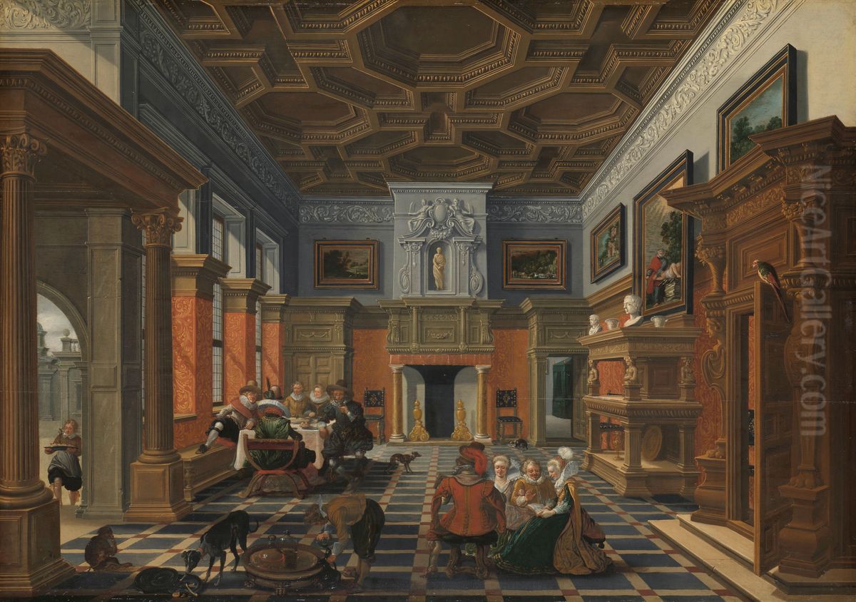 Interior with a Company Oil Painting by Bartholomeus Van Bassen Interior with a Company Oil Painting by Bartholomeus Van Bassen