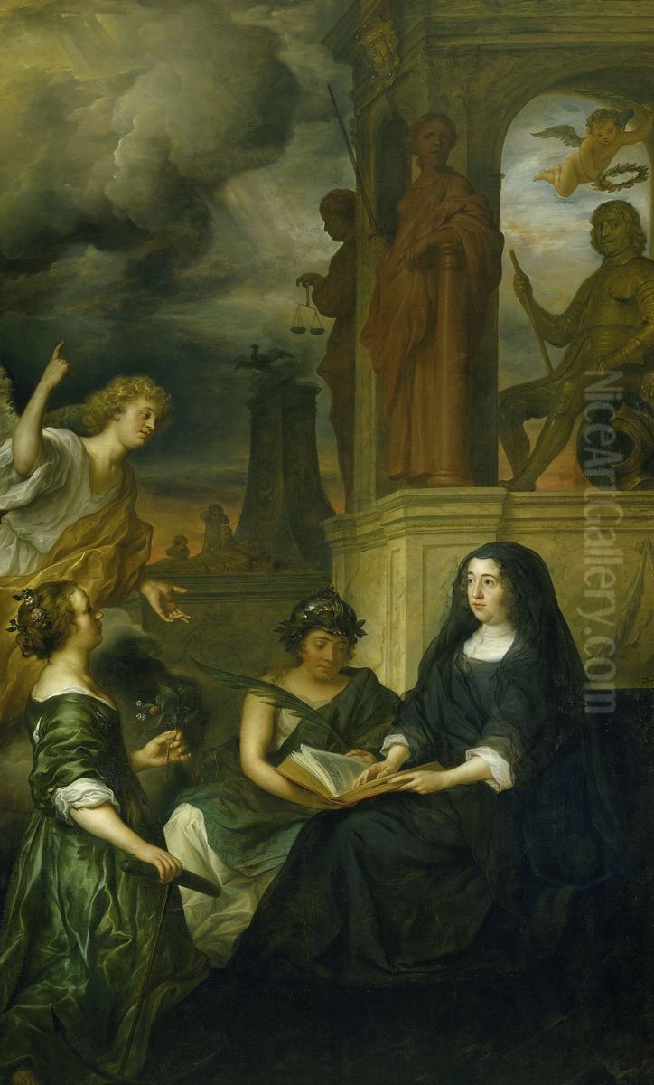 Allegory on the Memory of Frederick Henry, Prince of Orange, with the Portrait of His Widow Amalia of Solms-Braunfels Oil Painting by Govert Flinck