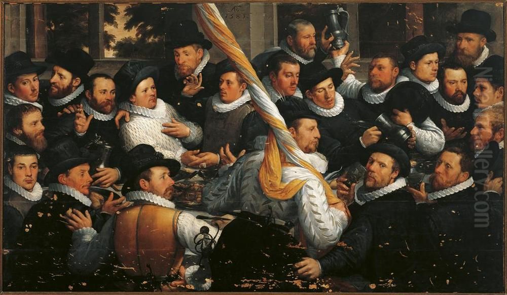 Banquet of members of the Haarlem Calivermen Civic Guard, 1583 Oil Painting by Cornelis van Haarlem