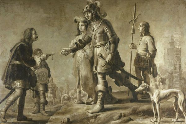 Boudewijn van Heusden (?-870) en zijn echtgenote Sophia, ontvangen eerbewijzen van de gezant van koning Edmund Oil Painting by Adriaen van de Venne