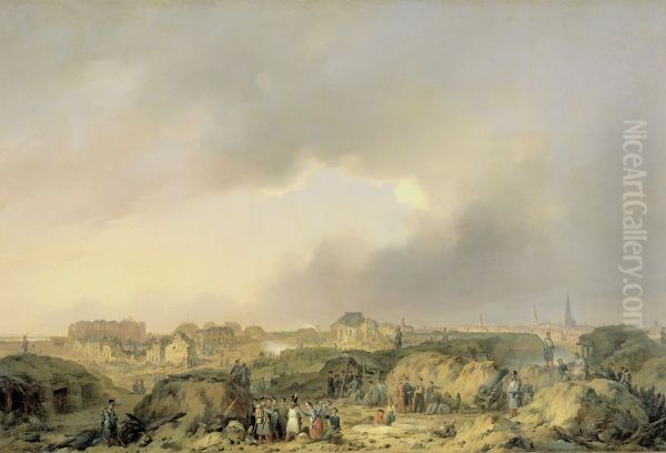 De citadel van Antwerpen kort na het beleg, 19 november-23 december 1832, en de overgave van de Nederlandse bezetting aan de Fransen. Oil Painting by Ferdinand de Braekeleer the Elder