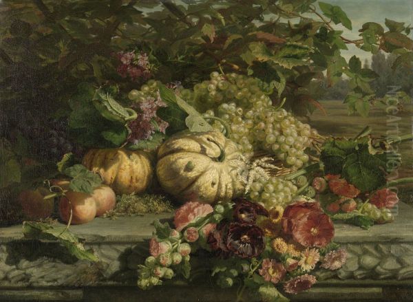 Stilleven met bloemen en vruchten Oil Painting by Gerardina Jacoba van de Sande Bakhuyzen
