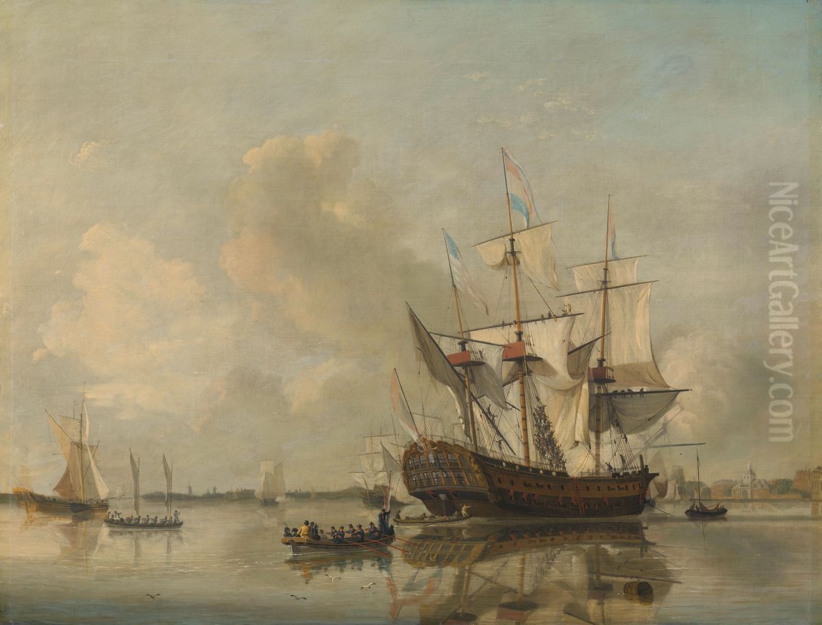 's Lands fregat 'Rotterdam' op de Maas voor Rotterdam Oil Painting by Nicolaas Baur