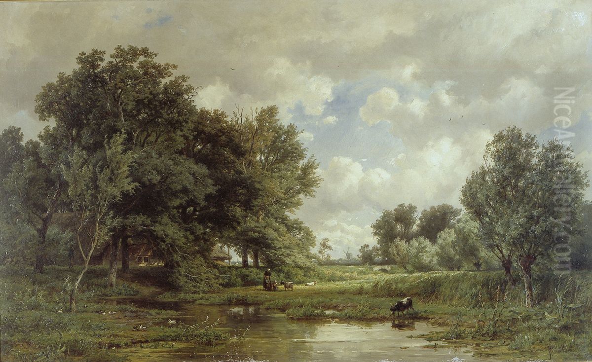 Landscape near Schoonhoven Oil Painting by Jan Willem Van Borselen