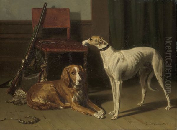 'Jachtgezellen' Oil Painting by Conradijn Cunaeus