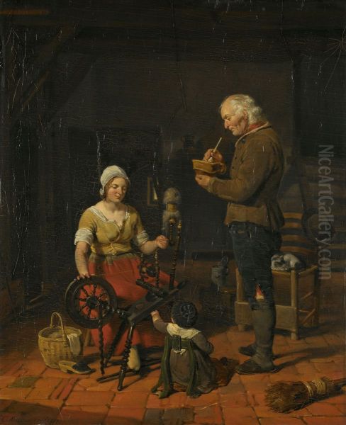 Boerengezin in interieur Oil Painting by Cornelis Kruseman