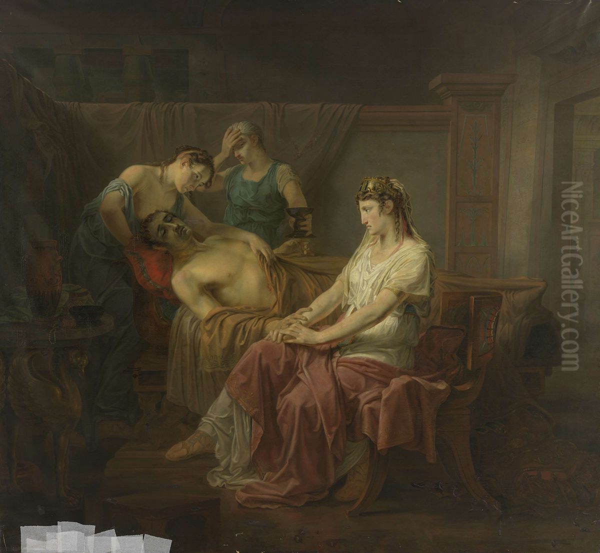 De dodelijk gewonde Marcus Antonius bij Cleopatra Oil Painting by Louis Moritz