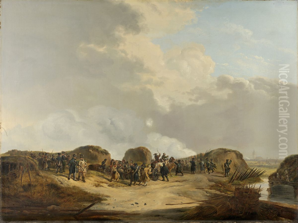 De halve maan voor Naarden bij het beleg, april 1814 Oil Painting by Pieter Gerardus Van Os