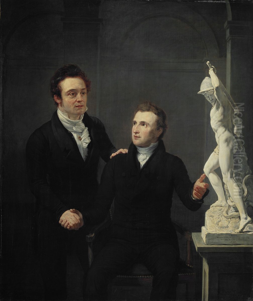Louis Royer (1787-1868), beeldhouwer en Albertus Bernardus Roothaan (1793-1847), makelaar in effecten, kunstvriend en bevorderaar der wetenschappen Oil Painting by Jan Willem Pieneman