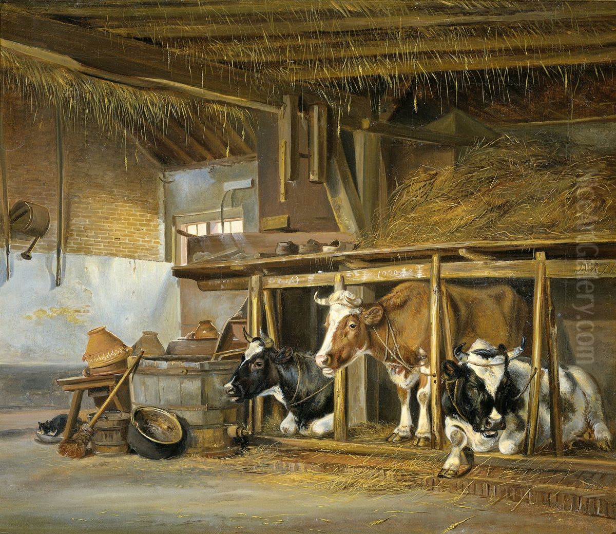 Koeien op stal Oil Painting by Jan Van Ravenswaay