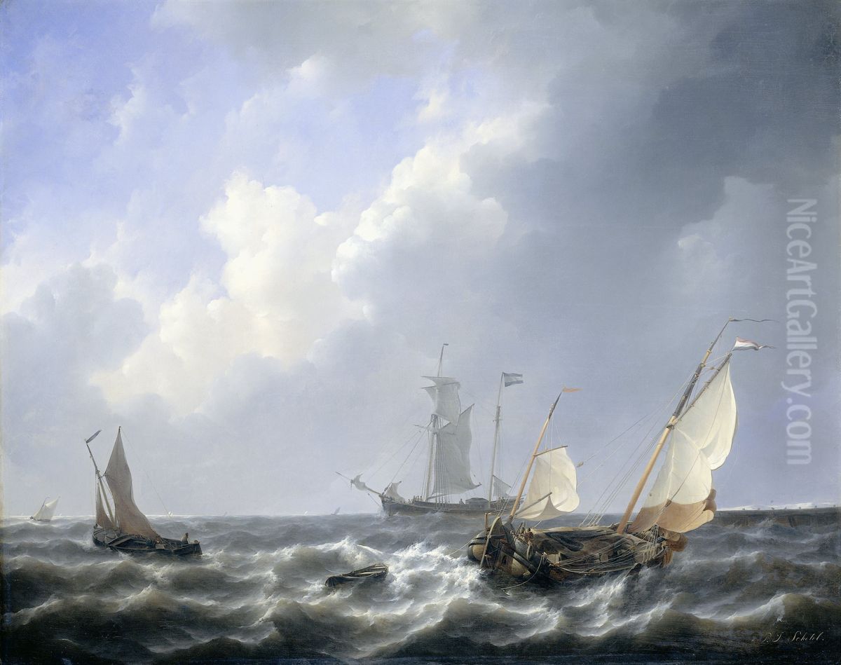 De zeeuwse wateren bij Schouwen Oil Painting by Petrus Johannes Schotel