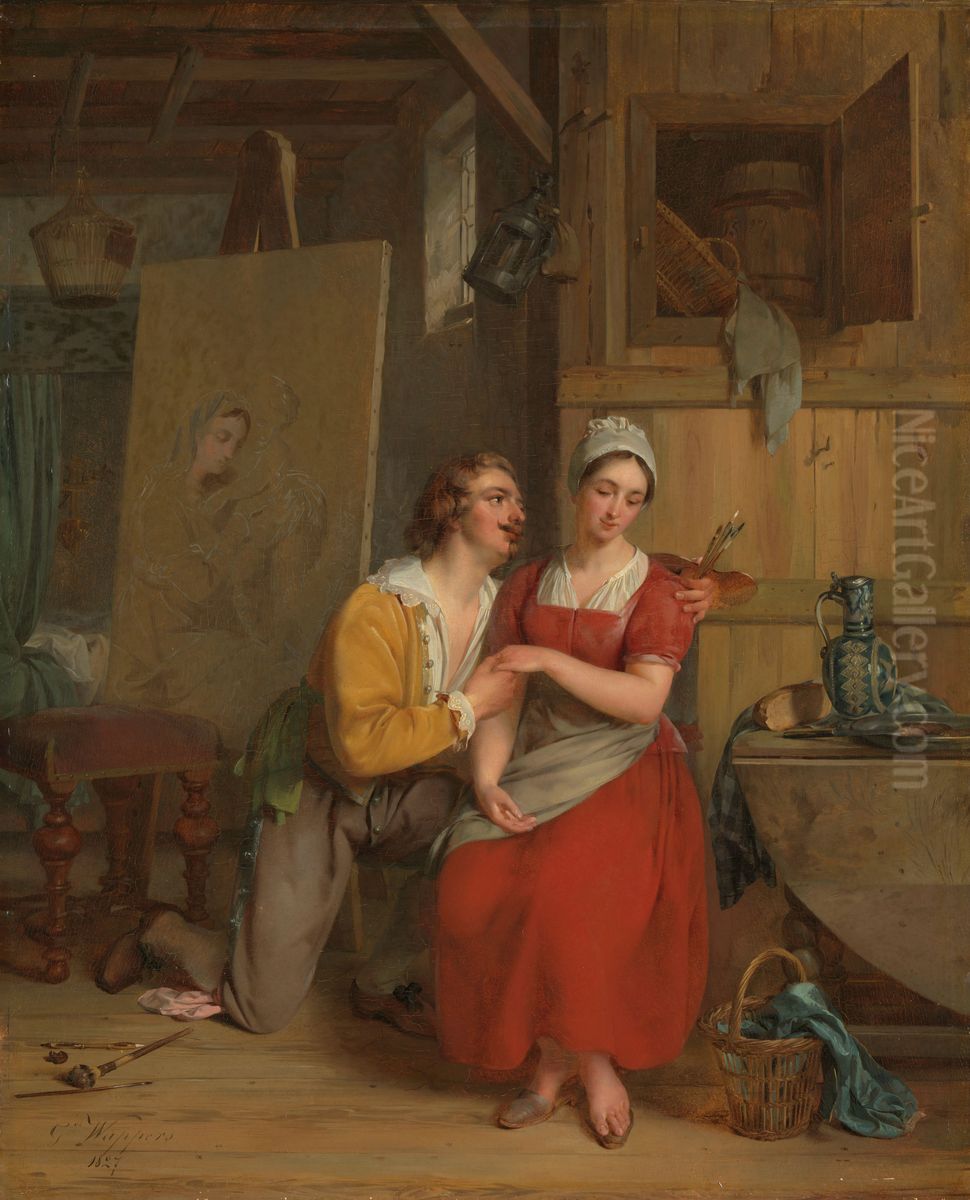 Anthony van Dyck wooing his Model Oil Painting by Egide Charles Gustave Wappers