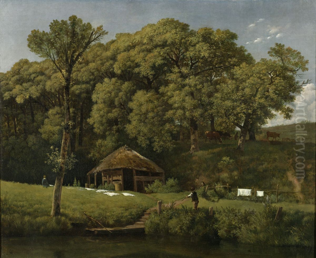 Een bouwhoeve aan de oever van een beek in Gelderland Oil Painting by Wouter Johannes van Troostwijk