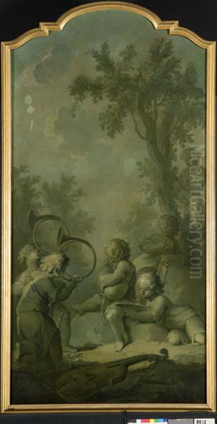 Five Children making Music Oil Painting by Johann-Heinrich Keller