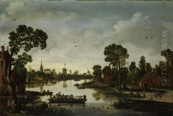 Het ponteveer Oil Painting by Esaias Van De Velde