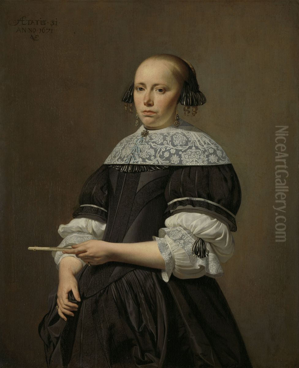 Elisabeth van Kessel (1640-1717). Echtgenote van Willem Jacobsz Baert Oil Painting by Caesar Van Everdingen