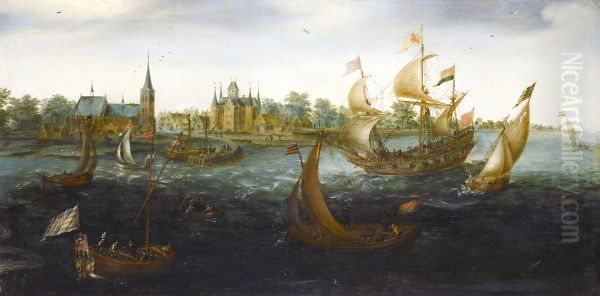 Ships off IJsselmonde Oil Painting by Aert Anthoniszoon