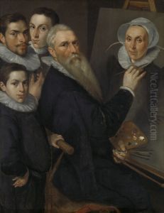 Self-portrait van de schilder met zijn gezin