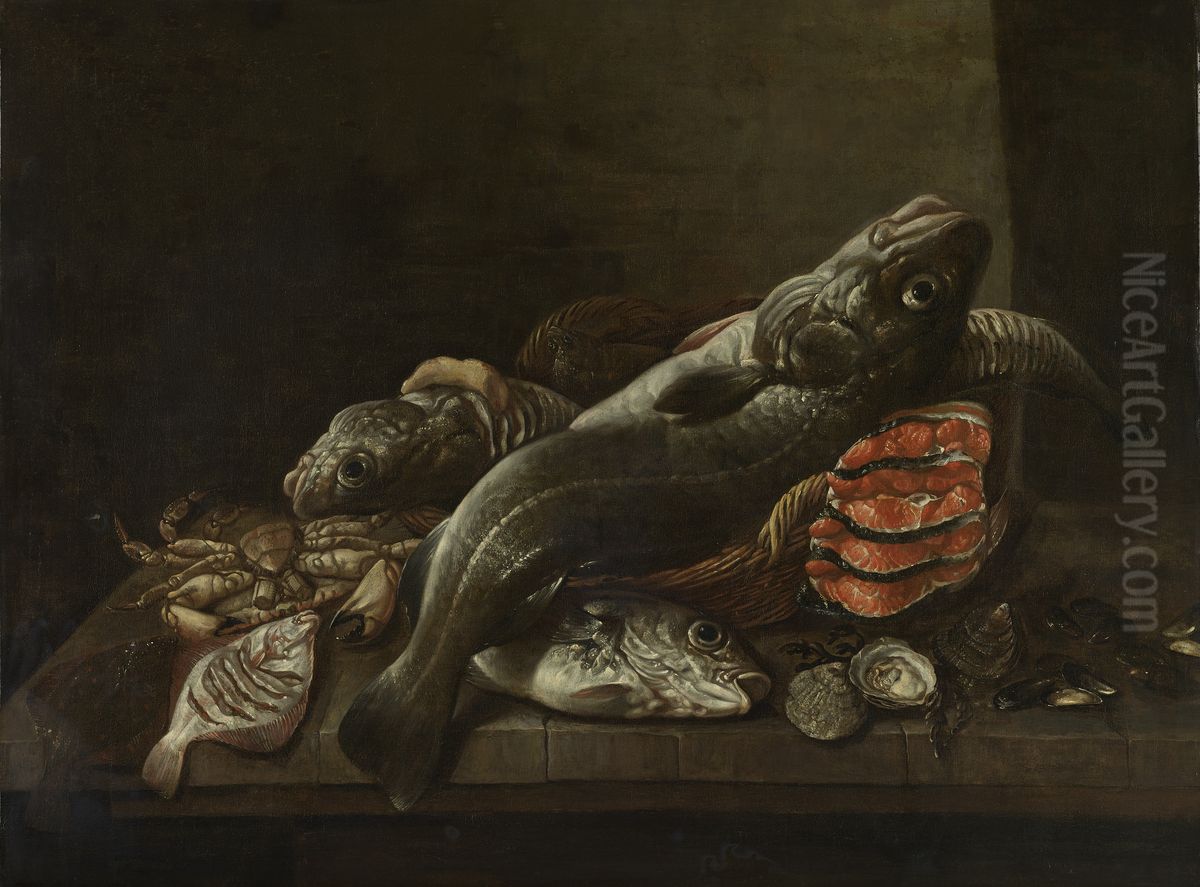 Stilleven met vissen Oil Painting by Isaac Van Duynen