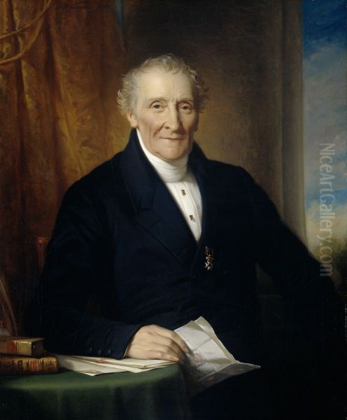 Rodolphe le Chevalier (1777-1865). Koopman te Amsterdam en een der drie oprichters van de Hollandse IJzeren Spoorweg Maatschappij Oil Painting by Jan Adam Kruseman