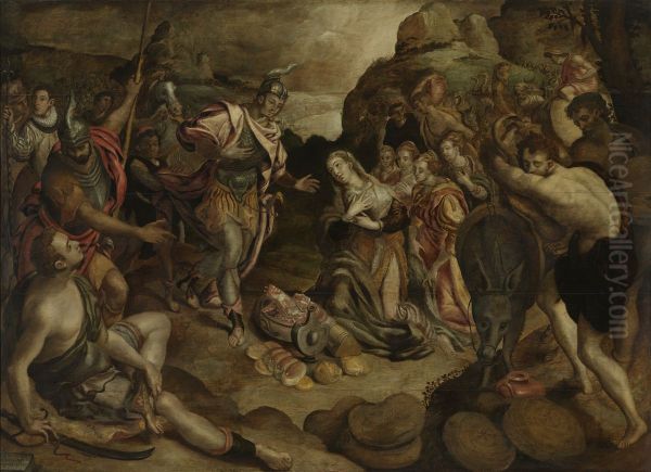 De ontmoeting van David en Abigael Oil Painting by Christiaen Jansz van Bieselingen