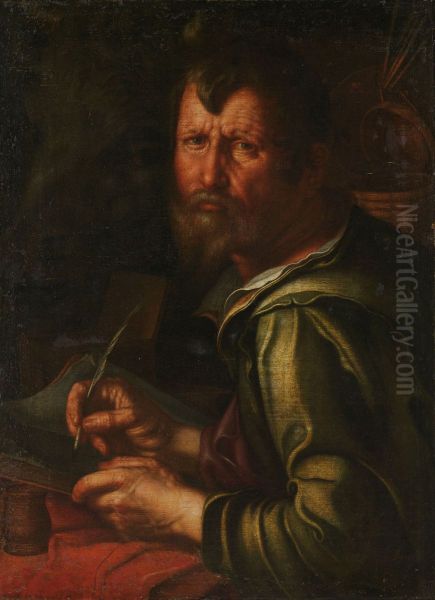 De evangelist Lucas Oil Painting by Joachim Wtewael (Uytewael)