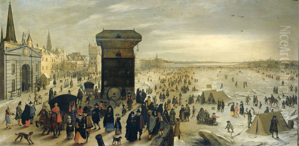 The Kranenhoofd on the Scheldt, Antwerp (Winter Pastime on the Scheldt in Antwerp) Oil Painting by Sebastiaen Vrancx