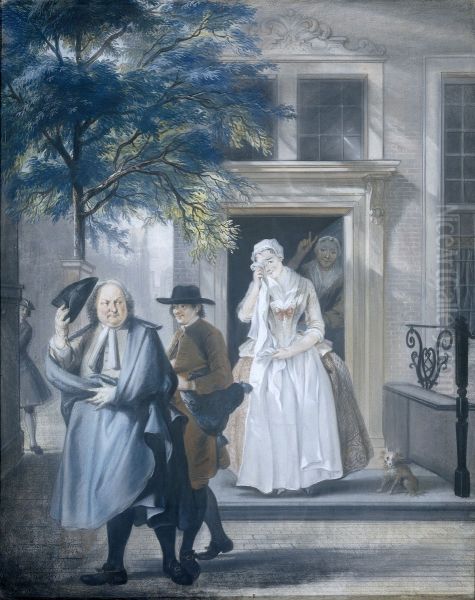 'The feigned sadness': first company, eleventh stage of the comedy 'The discovered apparent virtue' David Lingelbach (1687) Oil Painting by Cornelis Troost