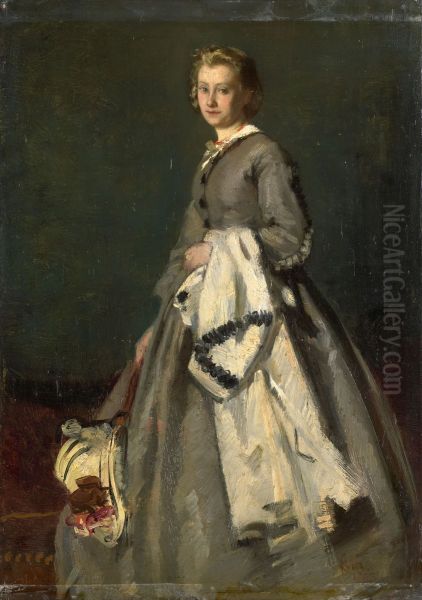 Een jonge vrouw Oil Painting by August Allebe