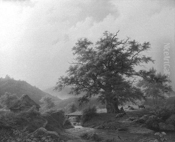 Mountainous Landscape Oil Painting by Louwrens Hanedoes