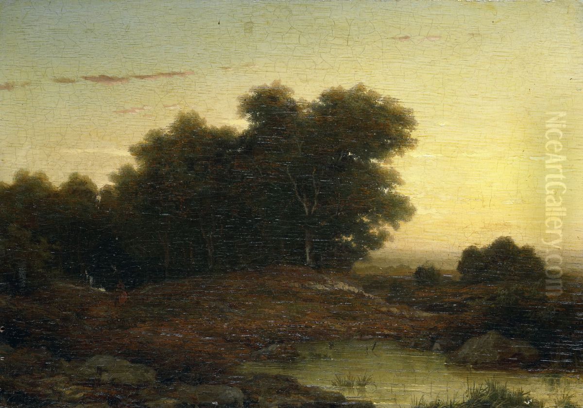 Bosgezicht bij zonsondergang Oil Painting by Louwrens Hanedoes