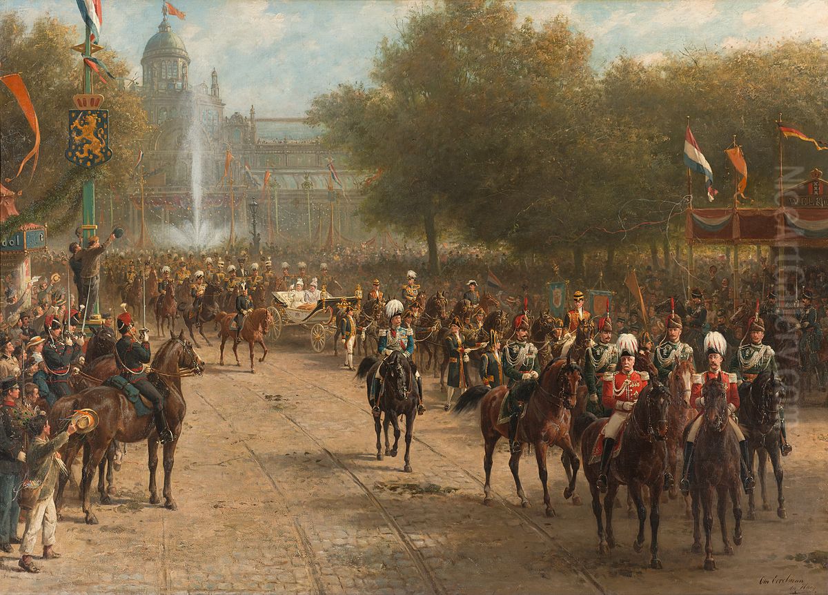 Het Frederiksplein te Amsterdam tijdens de intocht van koningin Wilhelmina, 5 september 1898 Oil Painting by Otto Erelman