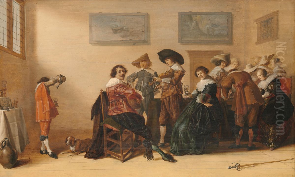 Vrolijk gezelschap in een kamer Oil Painting by Anthonie Palamedesz.