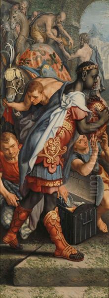 Wing of an Altarpiece with Adoration of the Magi, on the reverse is Presentation in the Temple Oil Painting by Pieter Aertsen