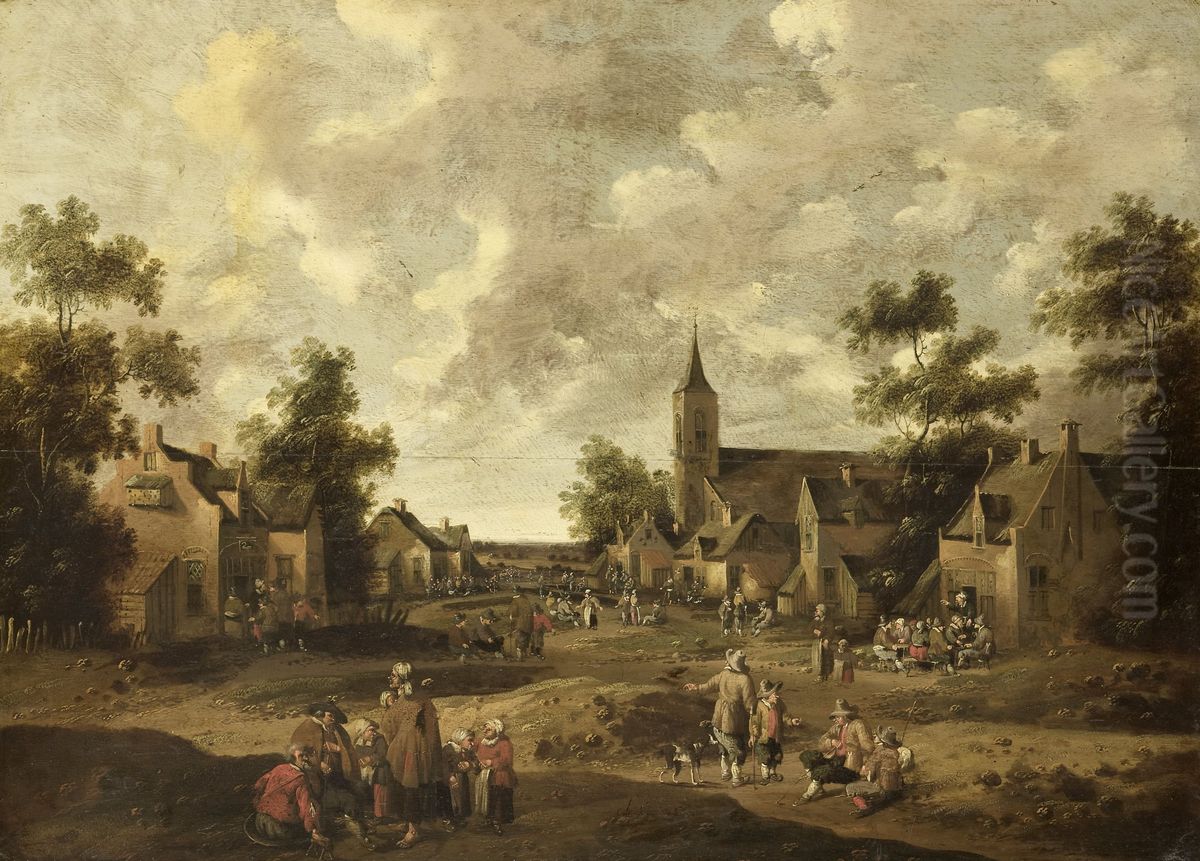 Village Street Oil Painting by Cornelis Droochsloot