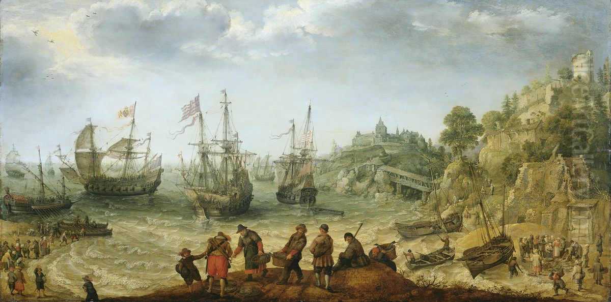 Schepen bij een rotsachtige kust Oil Painting by Adam Willaerts