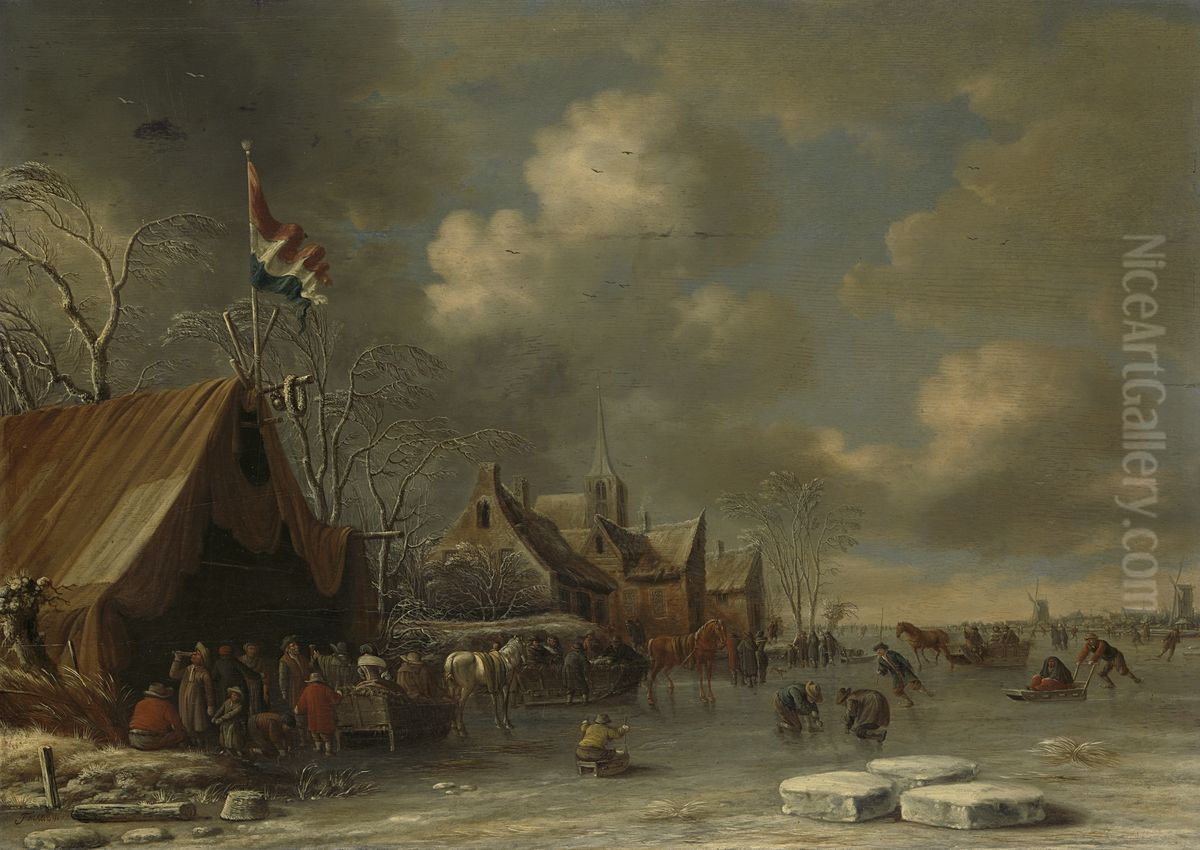 Amusement on the Ice Oil Painting by Thomas Heeremans Amusement on the Ice Oil Painting by Thomas Heeremans