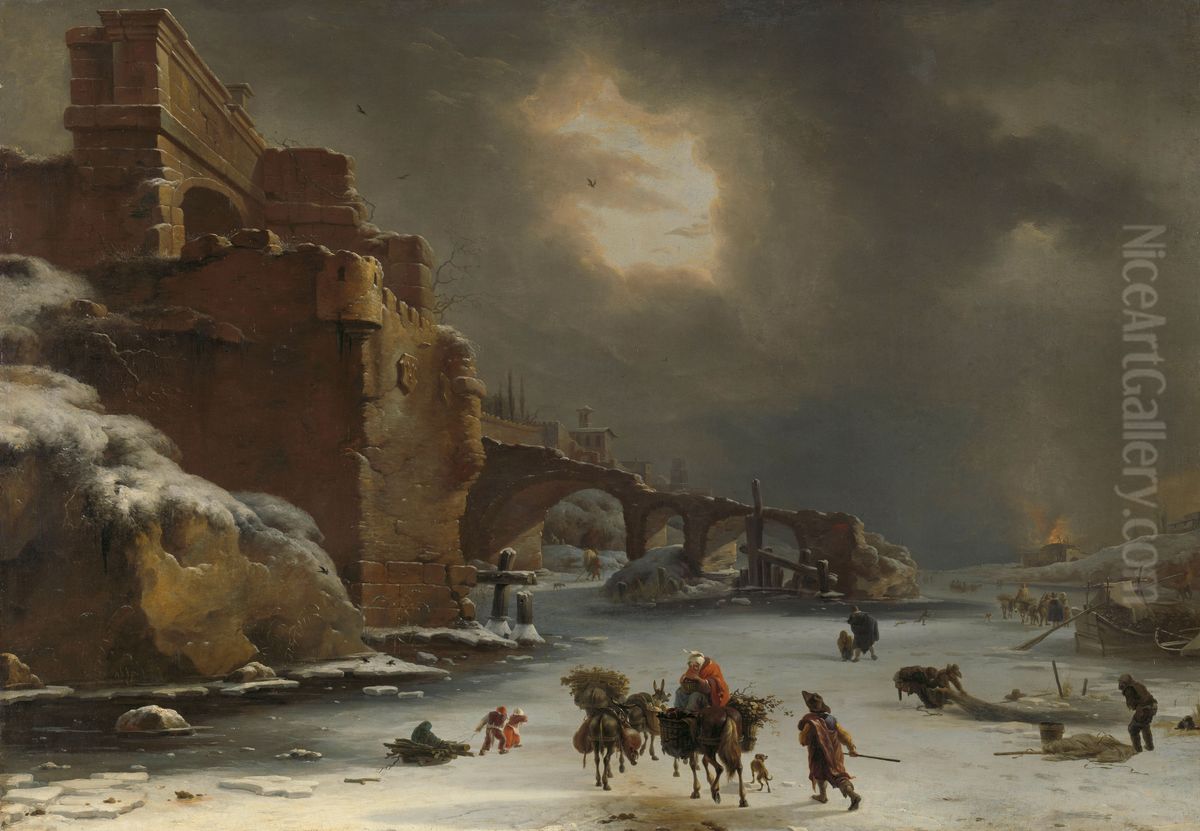 City Walls in Winter Oil Painting by Willem Schellinks