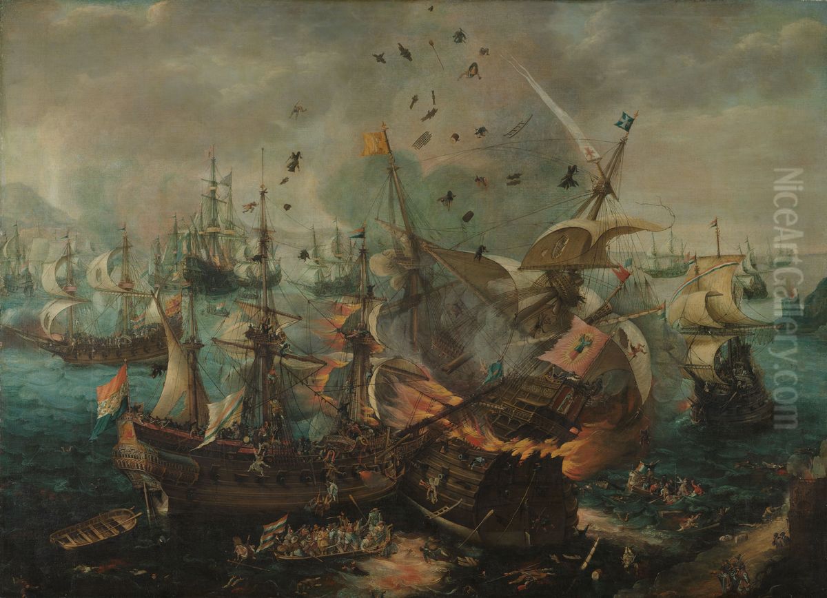 Battle of Gibraltar in 1607 Oil Painting by Cornelis Claesz van Wieringen