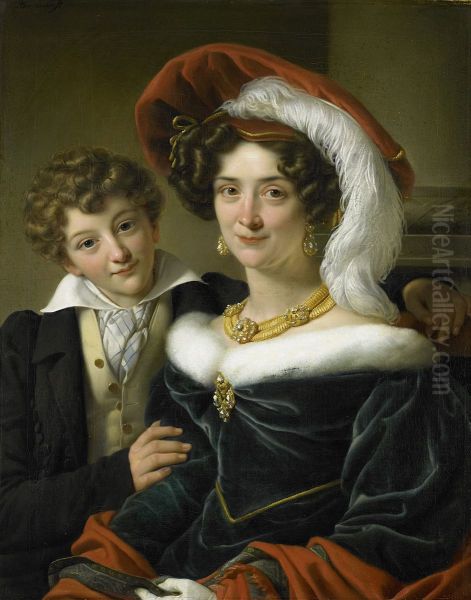 Rudolphina Wilhelmina Elizabeth de Sturler (1798-1873). Tweede echtgenote van Johannes graaf van den Bosch met hun zoon Richard Leeuwenhart Oil Painting by Cornelis Kruseman