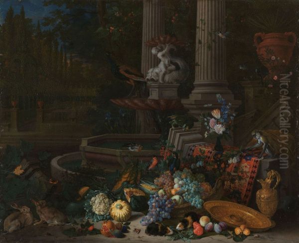 Stilleven bij een fontein Oil Painting by Peeter Gijsels