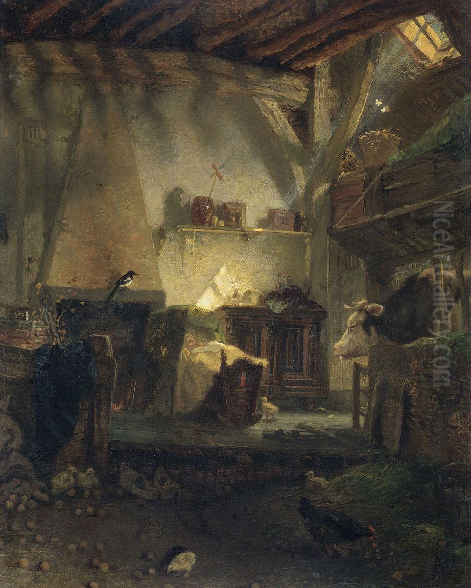 Well-guarded Child Oil Painting by August Allebe