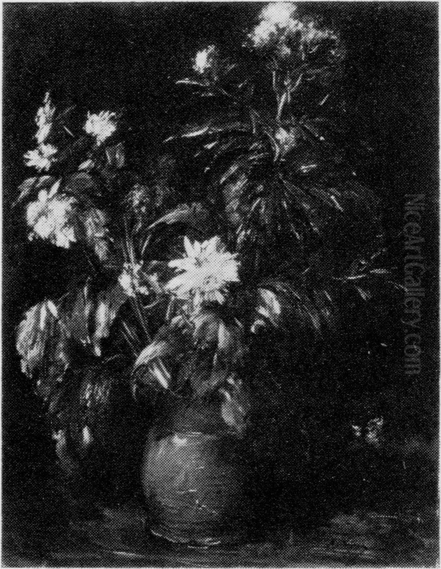 Bloemen in een rood aarden pot Oil Painting by Antoine Vollon