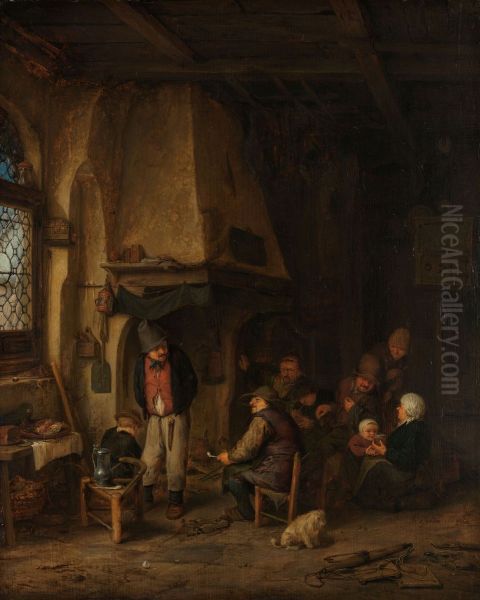 boerengezelschap in interieur Oil Painting by Adriaen van Ostade