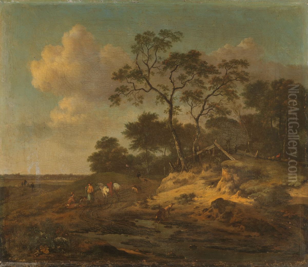 Duinlandschap met rustende jagers Oil Painting by Jan Wijnants
