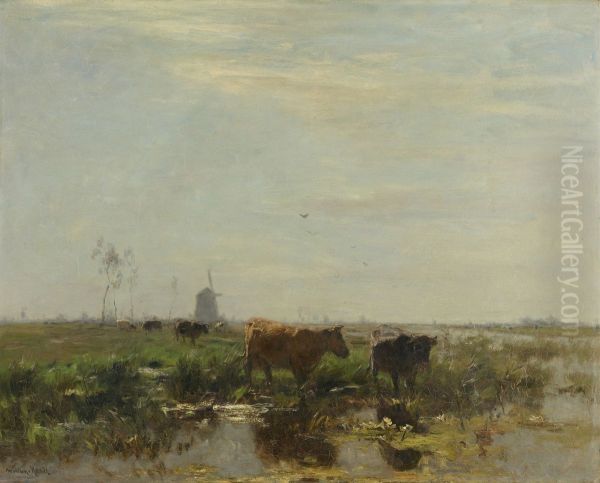 Weide met koeien aan het water Oil Painting by Willem Maris
