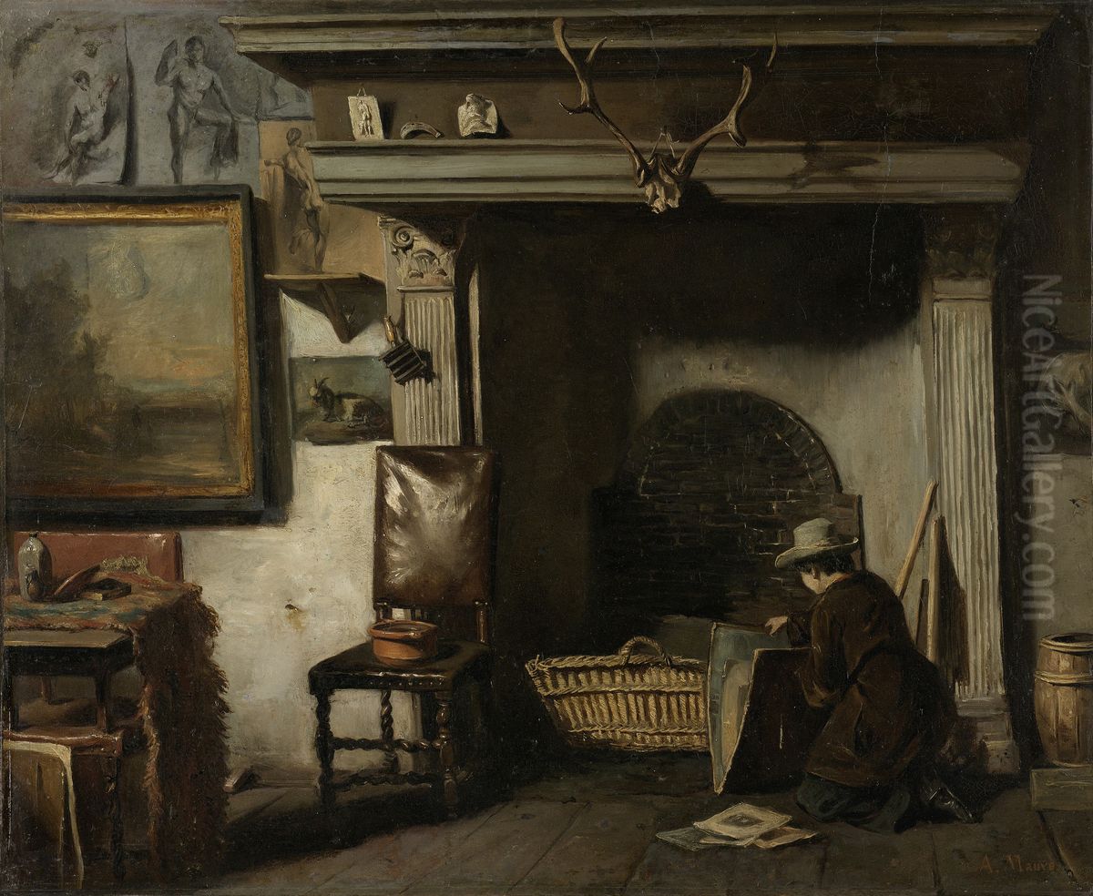 Het atelier van de Haarlemse schilder Pieter Frederik van Os Oil Painting by Anton Mauve