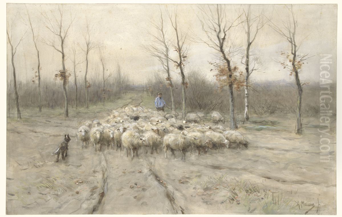 Schapenkudde op de heide bij Laren Oil Painting by Anton Mauve